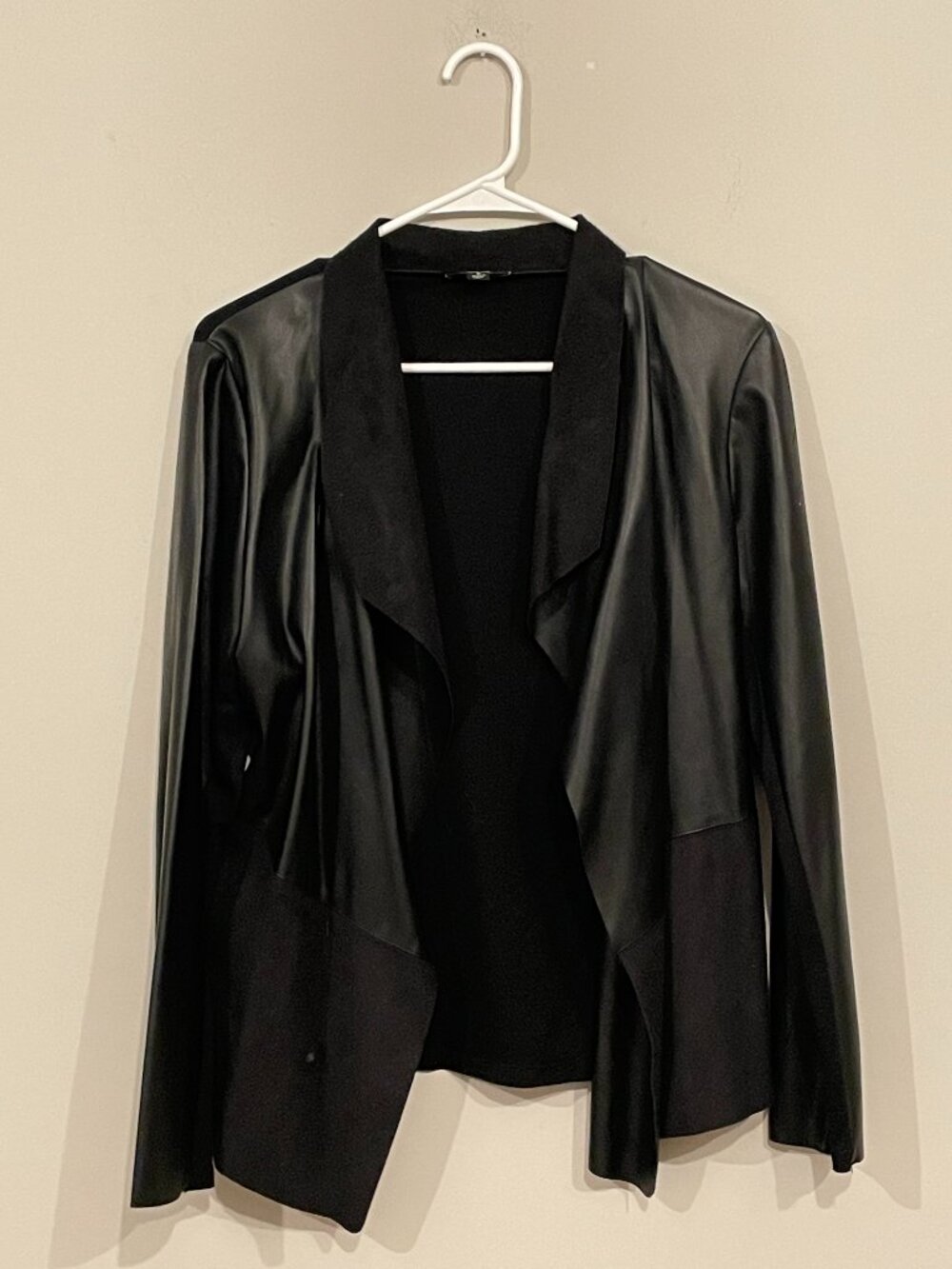 Alfani Black Faux-Leather Mixed-Media Open-Front Jacket Cardigan Size M